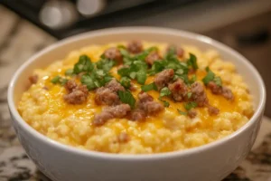 Creamy Grits with Cheese and Sausage