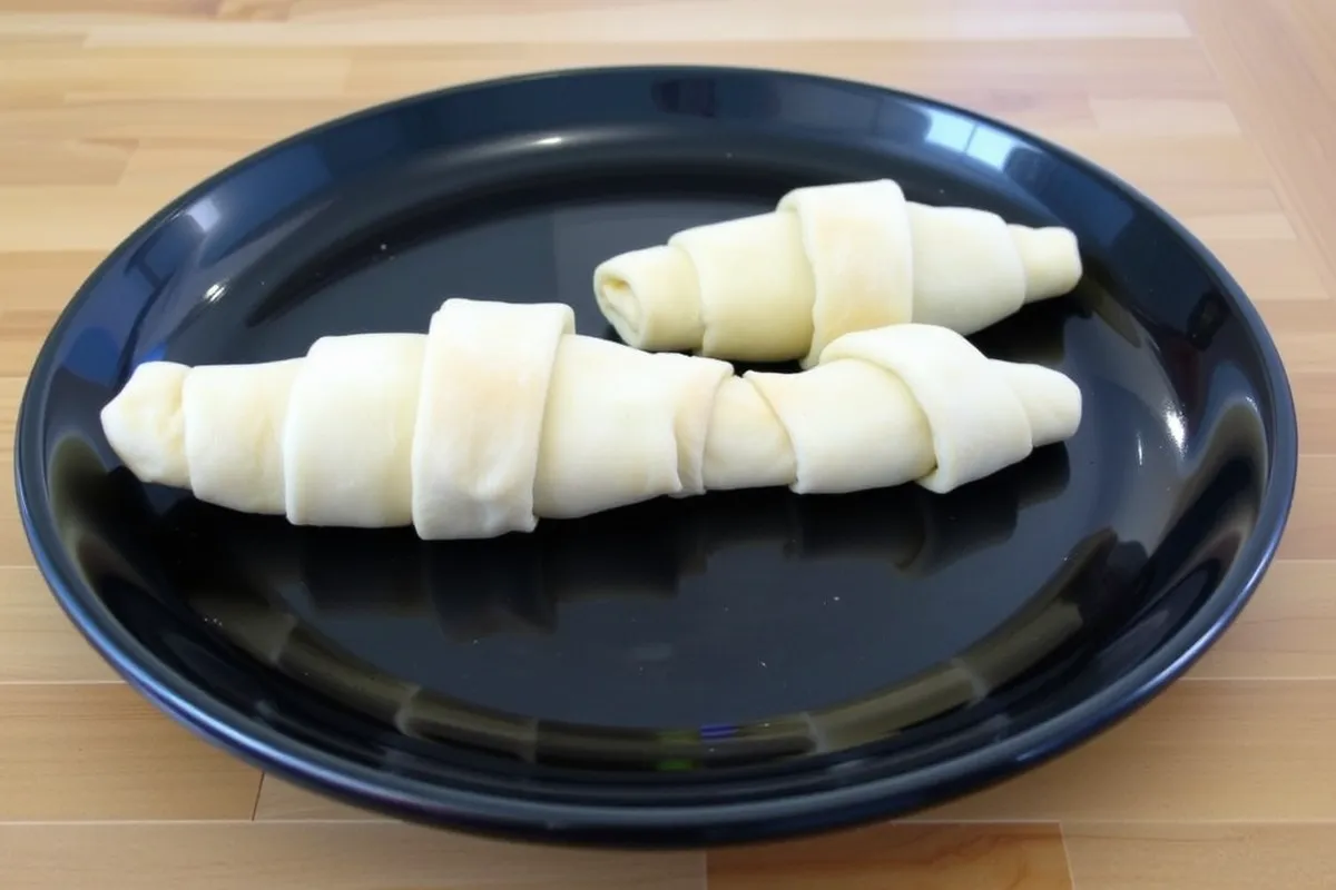 A variety of crescent rolls with creative fillings, toppings, and unique shapes displayed on a platter, showcasing different flavors and textures.