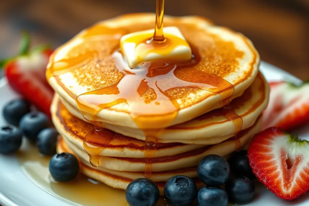 Fluffy Pancakes with Butter and Maple Syrup