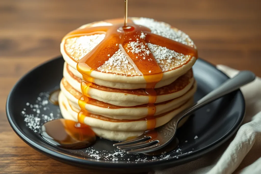 Fluffy Pancake Stack with Maple Syrup and Butter Title: Fluffy Pancakes with Maple Syrup