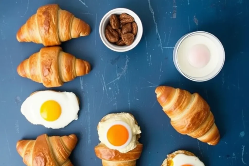 Croissant with assorted breakfast toppings