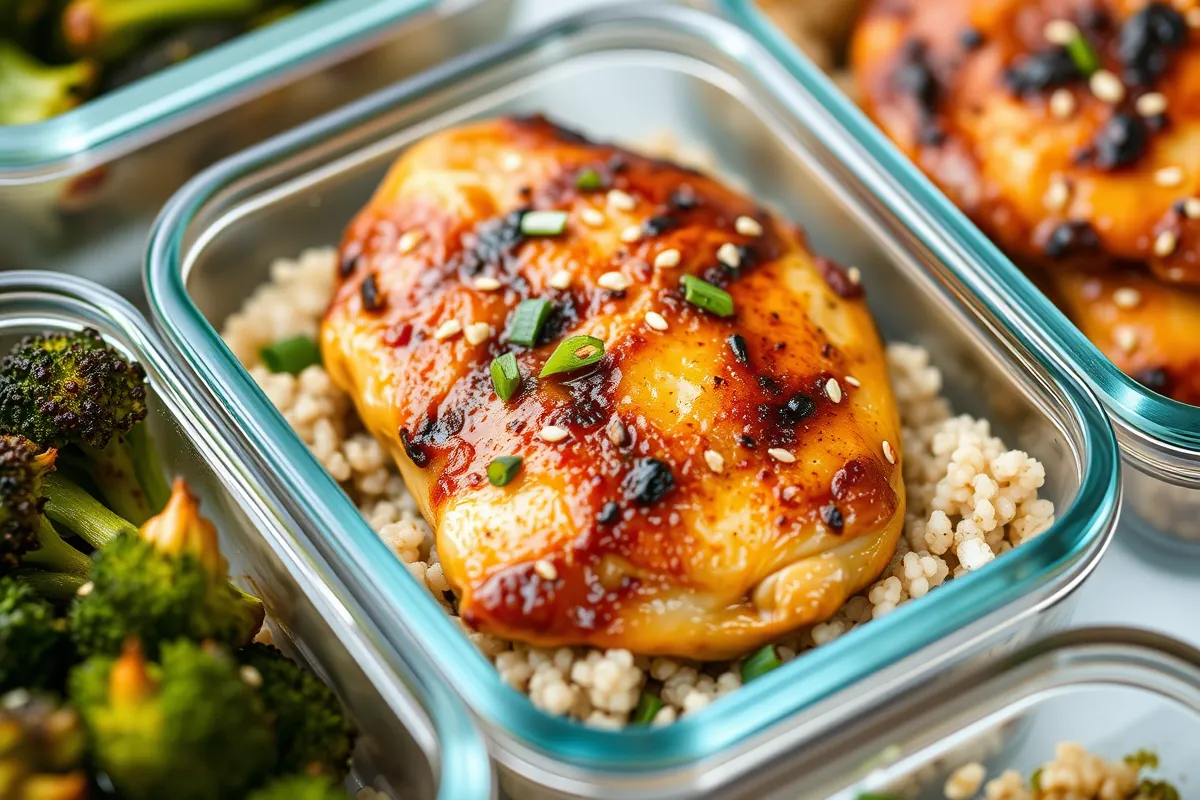 A bright and modern kitchen showcasing meal prep for chicken thighs.